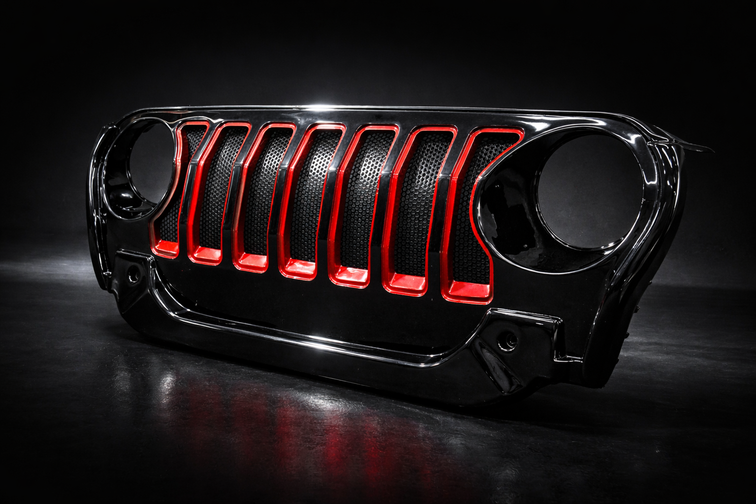 Mahindra Thar Front Grille – Seven Slot Thar Grill | Gloss Black with Red Accents